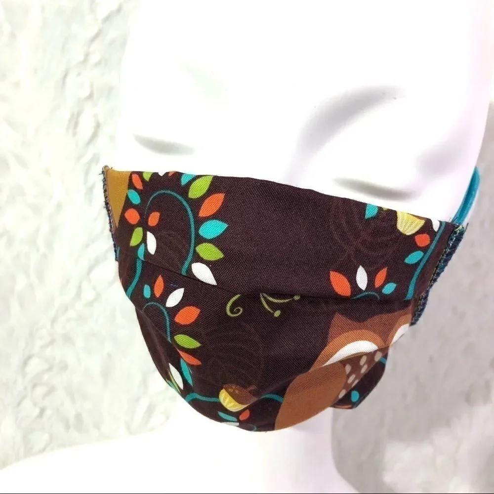 Owl leaves brown face mask PPE protection cover